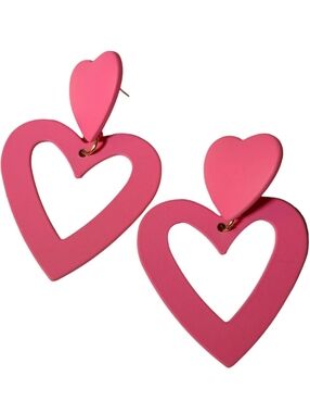 Hot Pink Double Heart Dangle Earrings